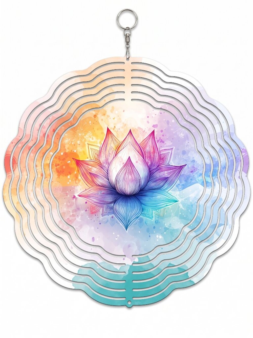 10" Colorful Lotus Flower Kinetic Wind Spinner - Metal Hanging Yard Decor
